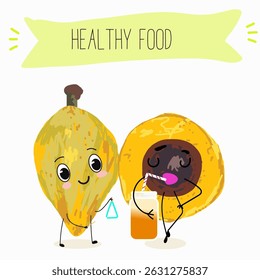lucuma fruit cute funny cheerful characters with different poses and emotions. Vector hand drawnvector illistration.