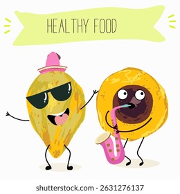 lucuma fruit cute funny cheerful characters with different poses and emotions. Vector hand drawnvector illistration.