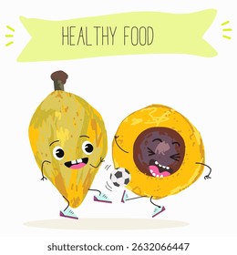 lucuma fruit cute funny cheerful characters with different poses and emotions. Vector hand drawnvector illistration.