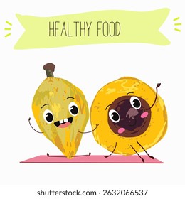 lucuma fruit cute funny cheerful characters with different poses and emotions. Vector hand drawnvector illistration.