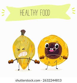 lucuma fruit cute funny cheerful characters with different poses and emotions. Vector hand drawnvector illistration.