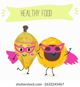 lucuma fruit cute funny cheerful characters with different poses and emotions. Vector hand drawnvector illistration.