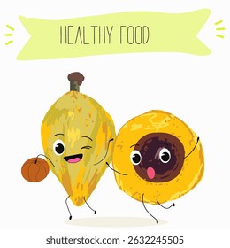 lucuma fruit cute funny cheerful characters with different poses and emotions. Vector hand drawnvector illistration.