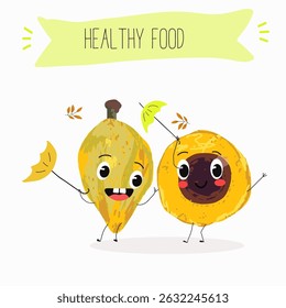 lucuma fruit cute funny cheerful characters with different poses and emotions. Vector hand drawnvector illistration.