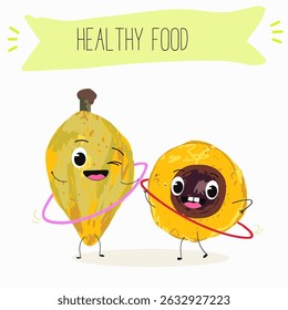 lucuma fruit cute funny cheerful characters with different poses and emotions. Vector hand drawnvector illistration.