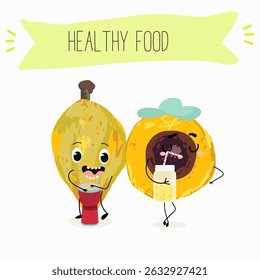 lucuma fruit cute funny cheerful characters with different poses and emotions. Vector hand drawnvector illistration.
