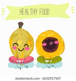 lucuma fruit cute funny cheerful characters with different poses and emotions. Vector hand drawnvector illistration.