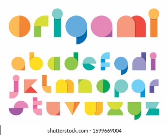 Ludic children paper fold (origami) style vector typeface. Flat geometric lowercase font. Decorative Typography. 