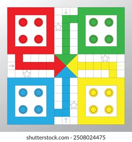 Ludo juego de mesa. Ludo diseño de tablero de juego. Juego de mesa familiar clásico. Vector ludo juego de mesa de la familia.