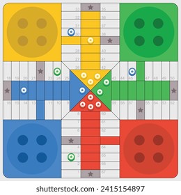 Ludo board, strategy board game, Pachisi dice game illustration