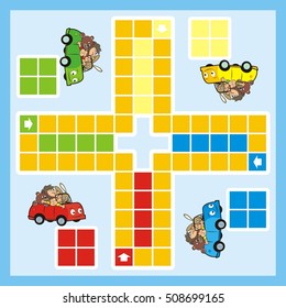 ludo, car and animals, vector illustration