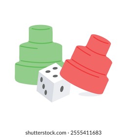 Ludo dice and pawns, ludo game accessory vector design