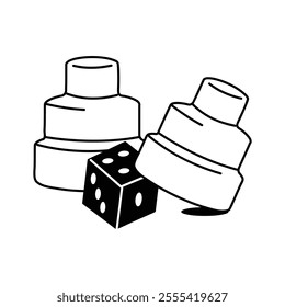 Ludo dice and pawns, ludo game accessory vector design