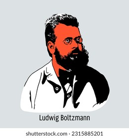 Ludwig Boltzmann was an Austrian theoretical physicist, the founder of statistical mechanics and molecular-kinetic theory. Hand-drawn vector illustration.