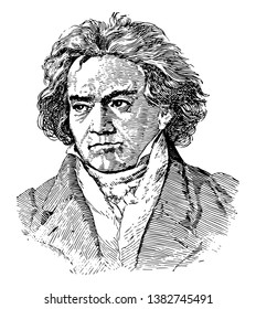 Ludwig van Beethoven, 1770-1827, he was a German composer and pianist, famous for his compositions 9 symphonies, 5 piano concertos, 1 violin concerto, 32 piano sonatas, 16 string quartets, vintage