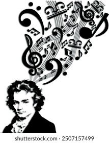 Ludwig van Beethoven classical music composer black and white silhouette