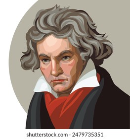 Ludwig van Beethoven detailed vector portrait isolated