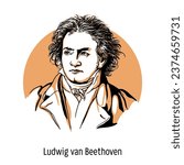 Ludwig van Beethoven was a German composer, pianist and conductor, one of the most performed composers in the world. Hand drawn vector illustration 