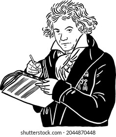 Ludwig van Beethoven German composer and pianist Hand drawn line art illustration