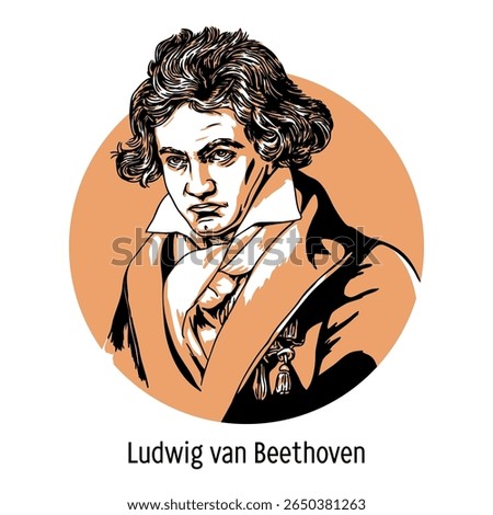 Ludwig van Beethoven was a German composer, pianist and conductor, a key figure in classical music, one of the most performed composers in the world. Hand drawn vector illustration