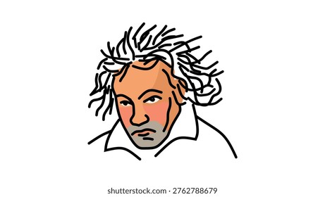 Ludwig van Beethoven portrait, flat vector illustration