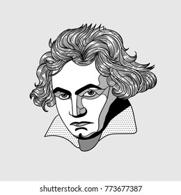 Ludwig van Beethoven. Vector illustration hand drawn. 