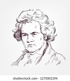 Ludwig Van Beethoven Vector Sketch Portrait Famous