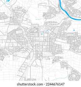 Ludwigsburg, Baden-Wuerttemberg, Germany high resolution vector map with editable paths. Bright outlines for main roads. Use it for any printed and digital background. Blue shapes and lines for water.