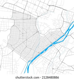 Ludwigsvorstadt-Isarvorstadt, München, DEUTSCHLAND, high detail vector map with city boundaries and editable paths. White outlines for main roads. Many smaller paths. Blue shapes and lines for water.