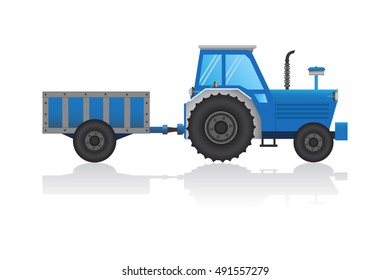 lue tractor a side view on white background