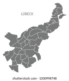 Luebeck city map with boroughs grey illustration silhouette shape