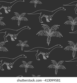 Lufengosaurus seamless chalk predator vector illustration. Black and white lines