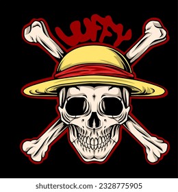 luffy Skull with straw hat vector illustration 