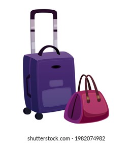 Lugagge flat icon with travel suitcase and bag vector illustration