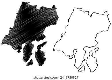 Bezirk Lugano (Schweiz, Schweizerische Eidgenossenschaft, Republik und Kanton Tessin, Tessin) Vektorillustration, Skizze anhängen Bezirk Luganese Karte