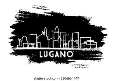 Lugano Switzerland City Skyline Silhouette. Hand Drawn Sketch. Business Travel and Tourism Concept with Historic Architecture. Vector Illustration. Lugano Cityscape with Landmarks.