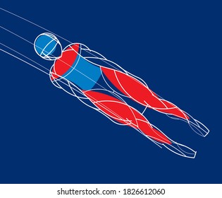 Luge athlete. Stylishly drawn linear athlete is rolling on a sled