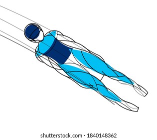 Luge athlete. Stylishly drawn linear athlete