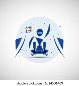 Luge championship banner. Winter sports icon. Abstract sportsman silhouette. Vector illustration of luge athlete sitting on the sled at finish for your design
