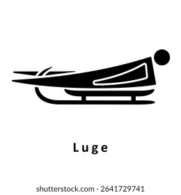 Luge racer, black silhouette icon isolated on white. Man athlete or slider sledding on one-person sled, minimalist stencil sign. Vector clipart for sport design, winter games illustration.
