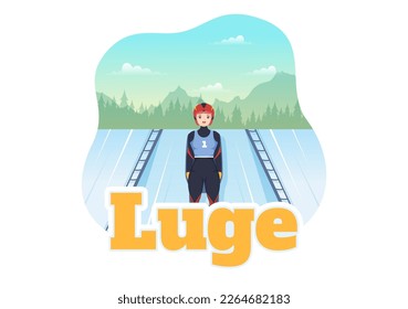 Luge Sled Race Athlete Winter Sport Illustration with Riding a Sledding, Ice and Bobsleigh in Flat Cartoon Hand Drawn for Landing Page Templates