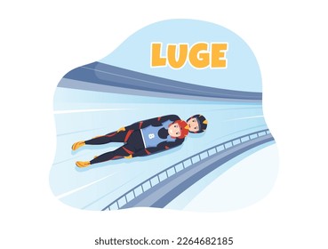 Luge Sled Race Athlete Winter Sport Illustration with Riding a Sledding, Ice and Bobsleigh in Flat Cartoon Hand Drawn for Landing Page Templates
