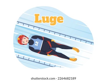 Luge Sled Race Athlete Winter Sport Illustration with Riding a Sledding, Ice and Bobsleigh in Flat Cartoon Hand Drawn for Landing Page Templates