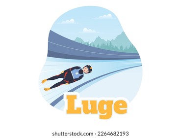 Luge Sled Race Athlete Winter Sport Illustration with Riding a Sledding, Ice and Bobsleigh in Flat Cartoon Hand Drawn for Landing Page Templates