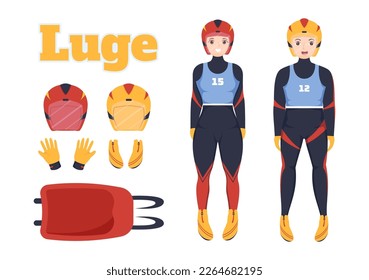 Luge Sled Race Athlete Winter Sport Illustration with Riding a Sledding, Ice and Bobsleigh in Flat Cartoon Hand Drawn for Landing Page Templates