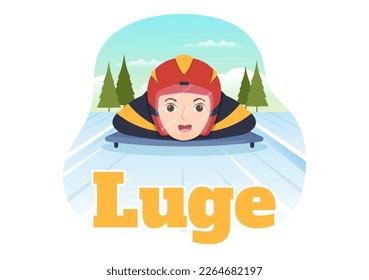 Luge Sled Race Athlete Winter Sport Illustration mit dem Reiten eines Schlitten, Eis und Bobsled in Flach Cartoon Hand gezeichnet für Landing Page Vorlagen