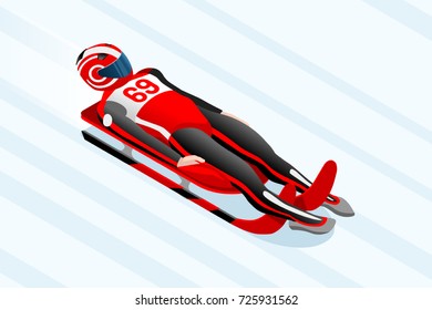 Luge sled race athlete winter sport man vector 3D isometric icon.