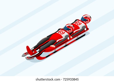 Luge sled race athlete winter sport man vector 3D isometric icon.