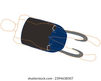 luge sport, aerial view of blue sled with outline of luger for position isolated on a white background