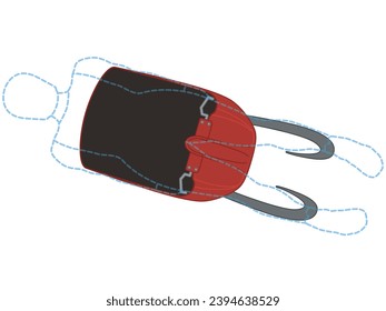 luge sport, aerial view of red sled with outline of luger for position isolated on a white background